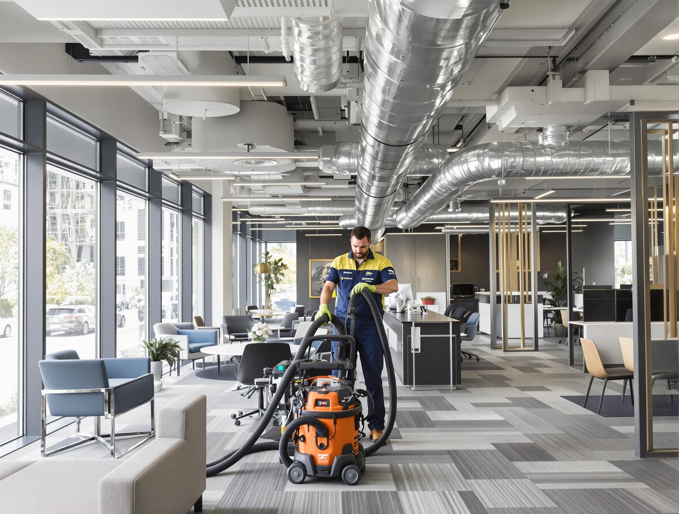 Anaheim Air Duct Cleaning team performing thorough commercial duct cleaning at a Anaheim business center